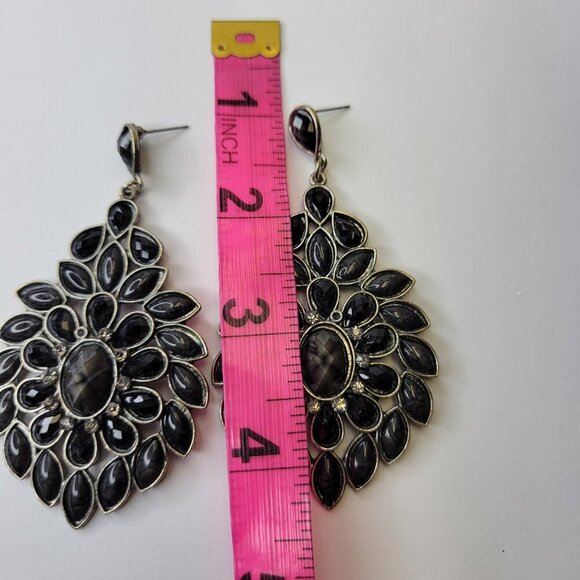 Long Black Cabochon Stone Stud Earrings - Picture 6 of 6